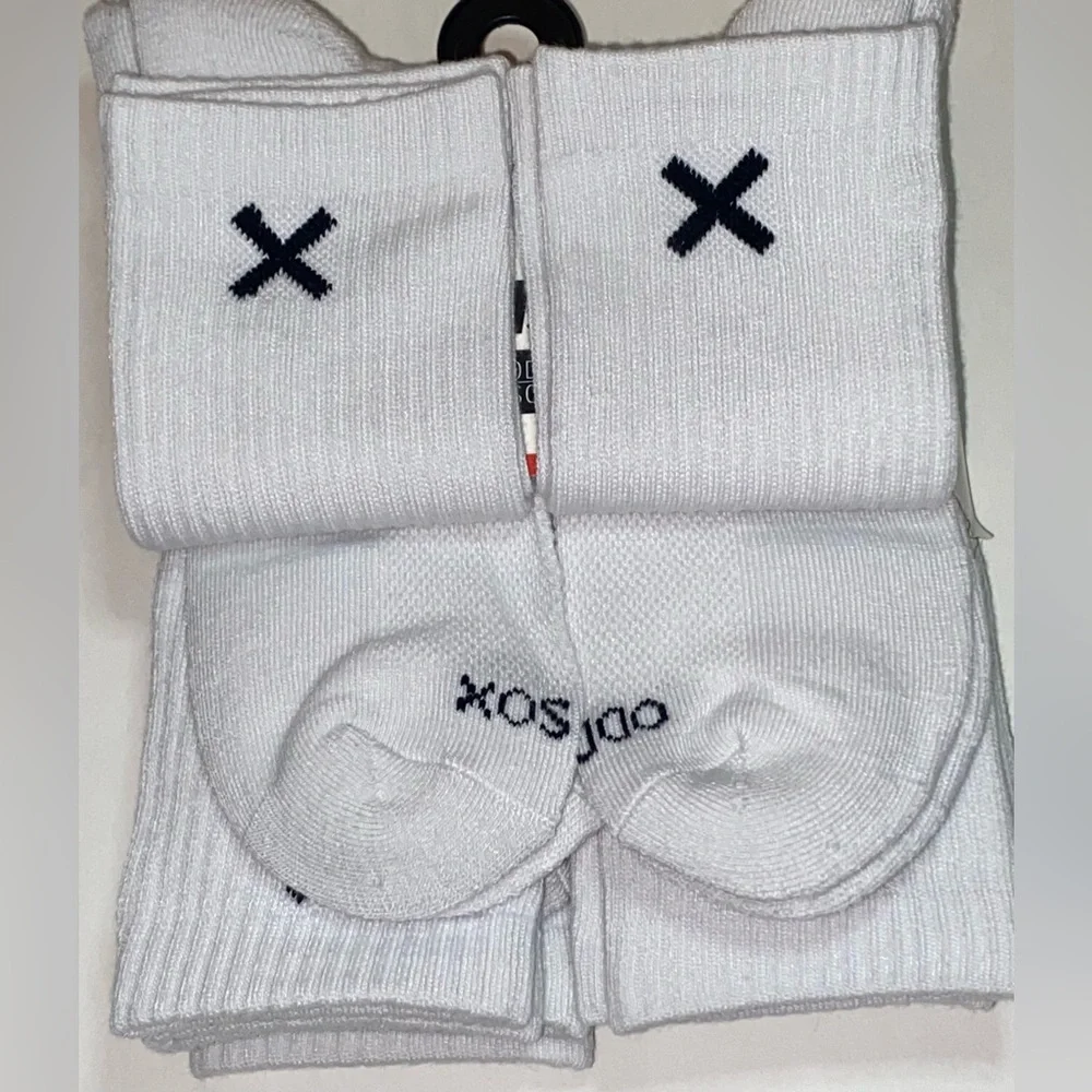 BASIX BY ODD SOX athletic Cushioned Crew Socks 6 Pairs tall white Black X logo